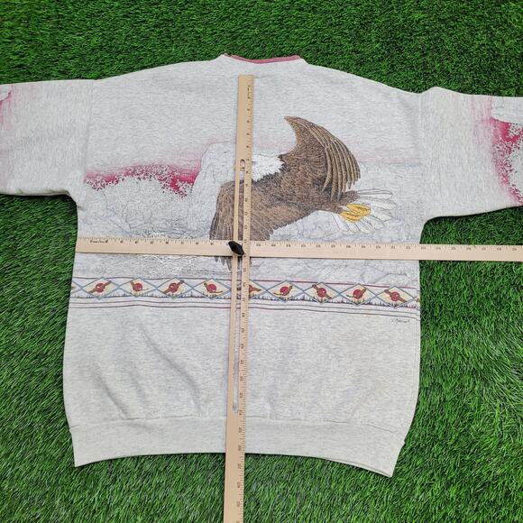 Vintage 90s Artisans Eagle AOP Sweatshirt L/XL 23x26 Janelle-Thompson - Picture 4 of 16